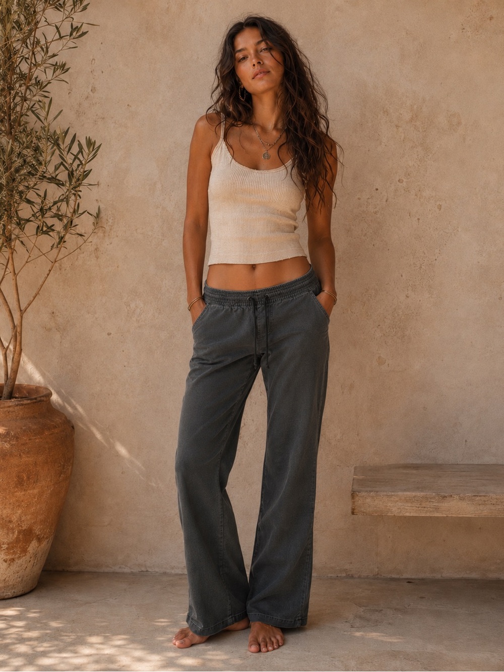Hurley Low Rise Charcoal Wide Leg Pants